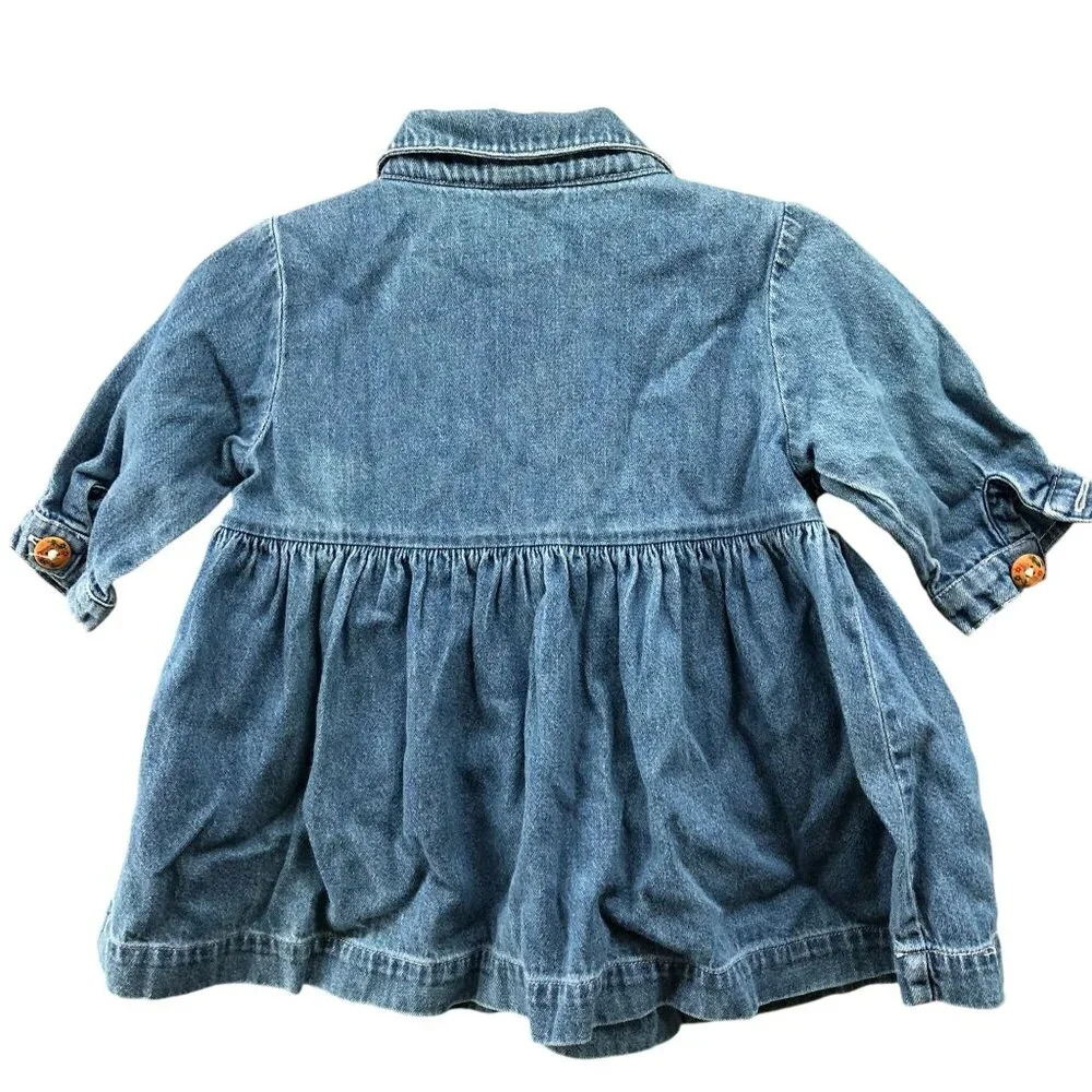 Vintage Baby Gap 3-6M‎ Denim Dress Smocked Collared Prairie Cotton Blue